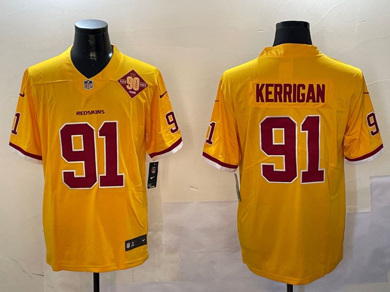 Men Washington Redskins #91 Kerrigan Yellow Second generation 2024 Nike Limited NFL Jersey style 3->washington redskins->NFL Jersey